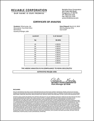 silver purity certification